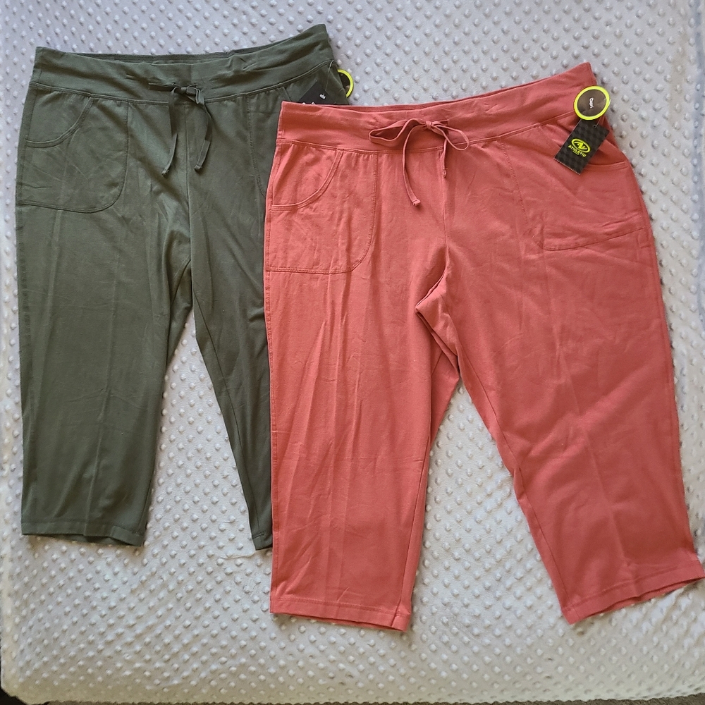 Athletic Works Olive and Coral Capri Pants Bundle